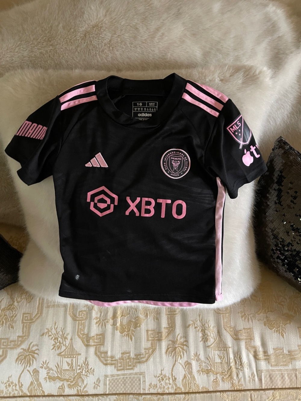adidas Kids Black and Pink Soccer Jersey with XBT0 Logo
